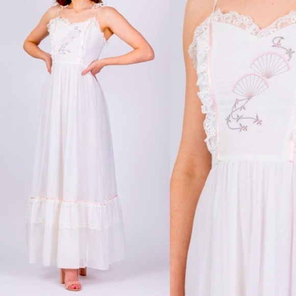 Vintage Candi Jones Dress Slip Lace Embroidered Long Maxi Cottage Prairie Size 7 - Picture 1 of 14